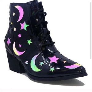 YRU Aura Black Iridescent Moon Stars Patent Boot